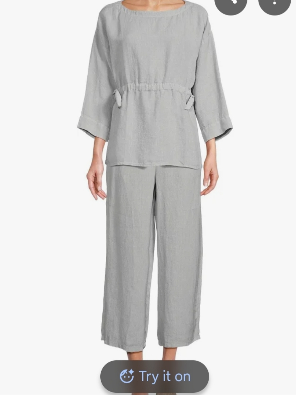 Eileen Fisher Gray Linen Top With Adjustable Waist.